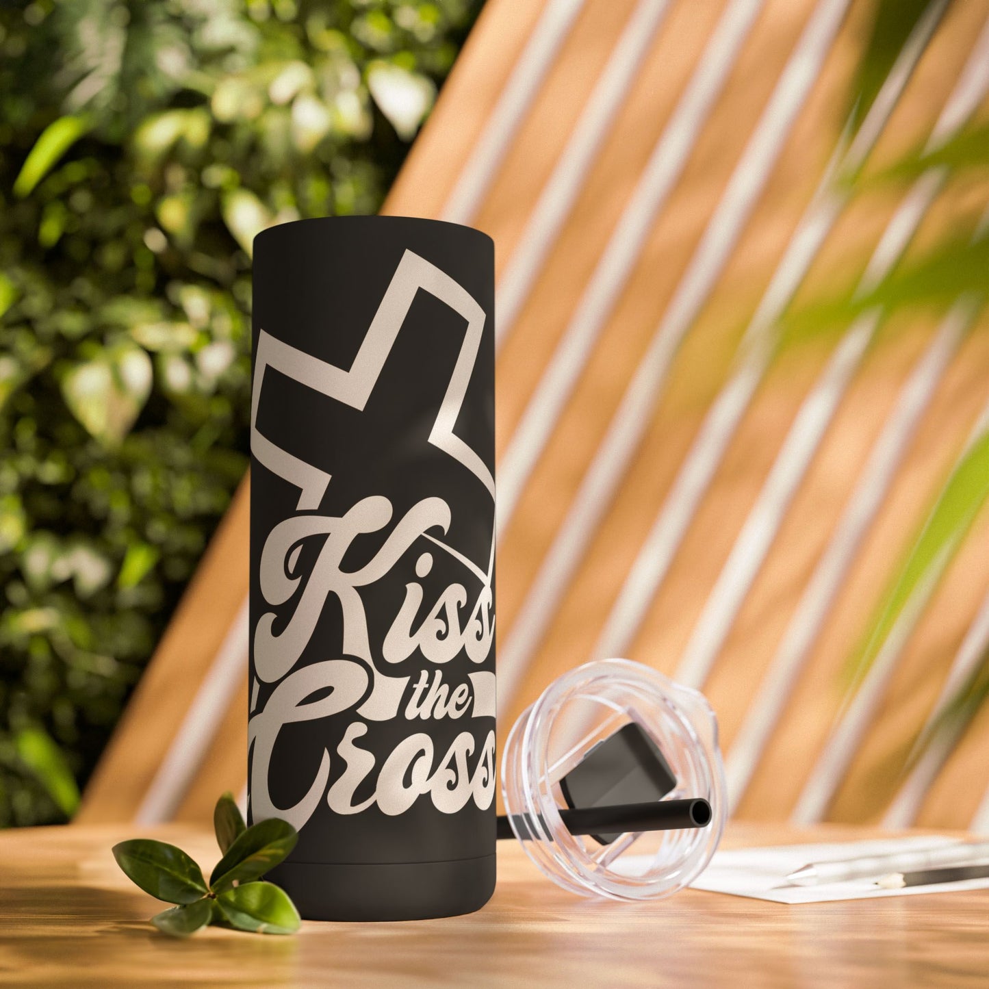 Kiss The Cross - Stylish Matte Tumbler - for hot and cold drinks.