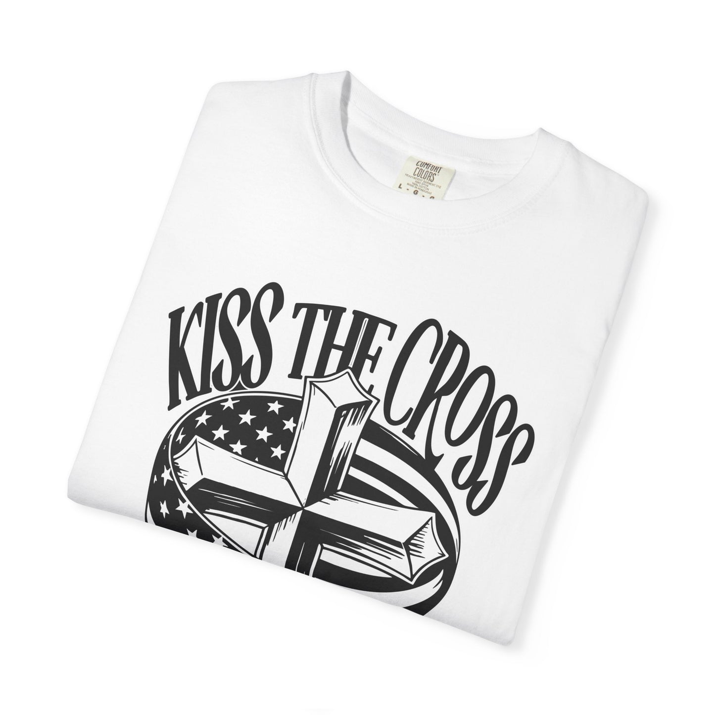 Kiss the Cross T‑Shirt — American Flag Wrapped Cross Graphic