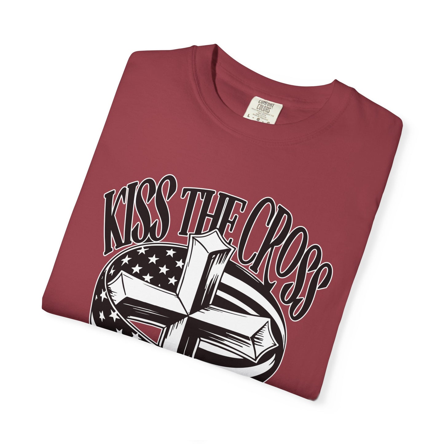 Kiss the Cross T‑Shirt — American Flag Wrapped Cross Graphic