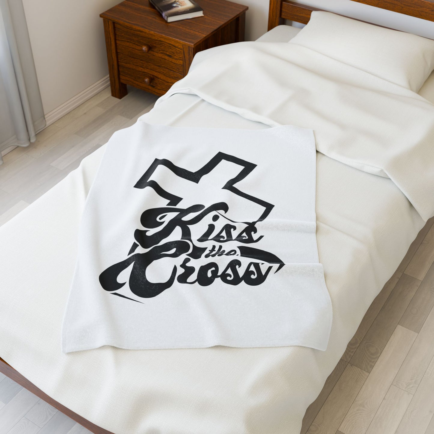 Kiss The Cross - Christian Inspirational Velveteen Plush Blanket.