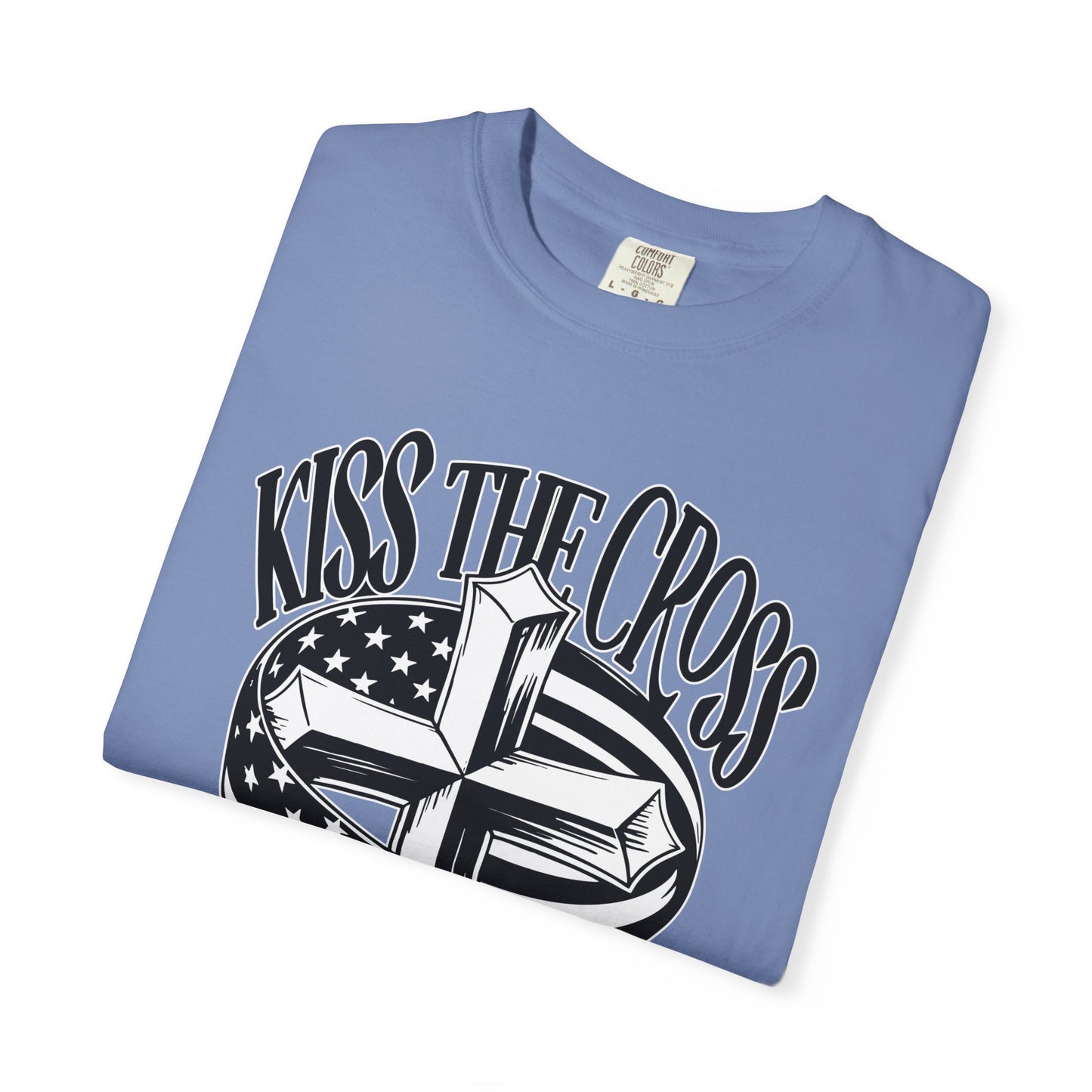 Kiss the Cross T‑Shirt — American Flag Wrapped Cross Graphic