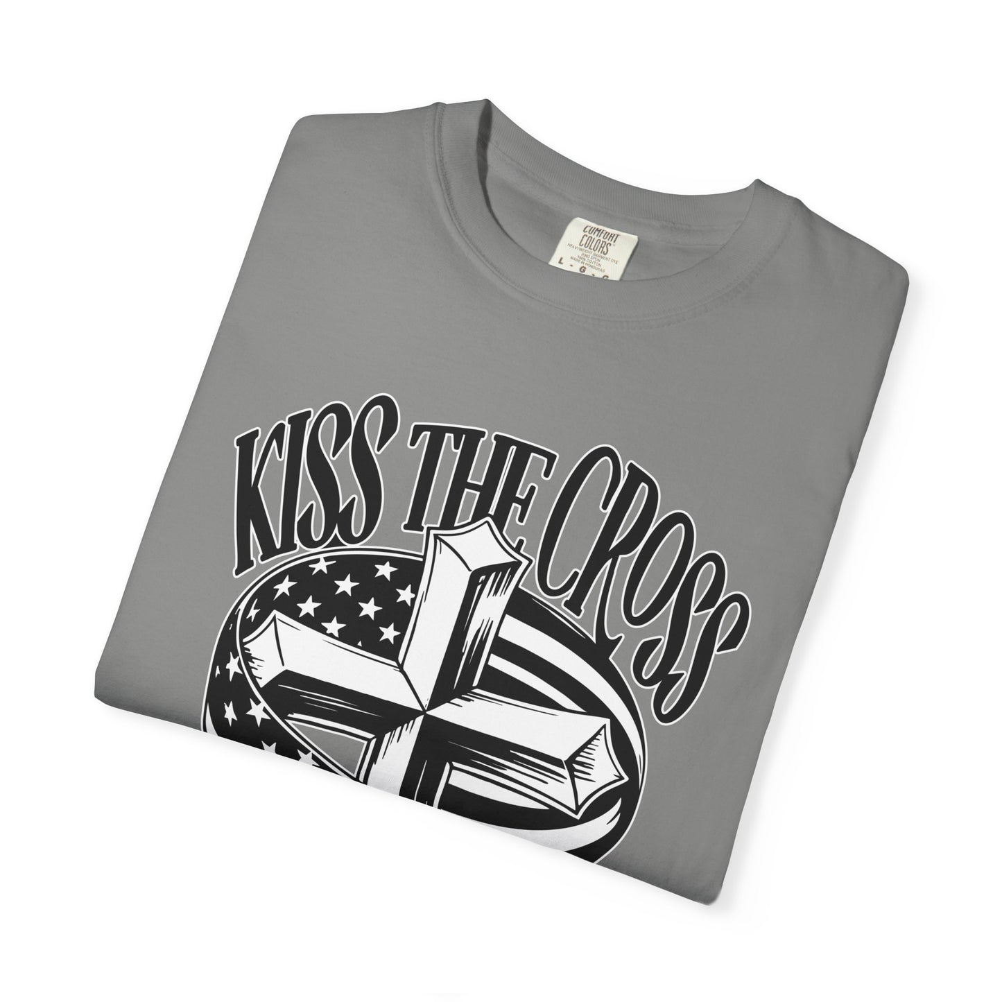 Kiss the Cross T‑Shirt — American Flag Wrapped Cross Graphic
