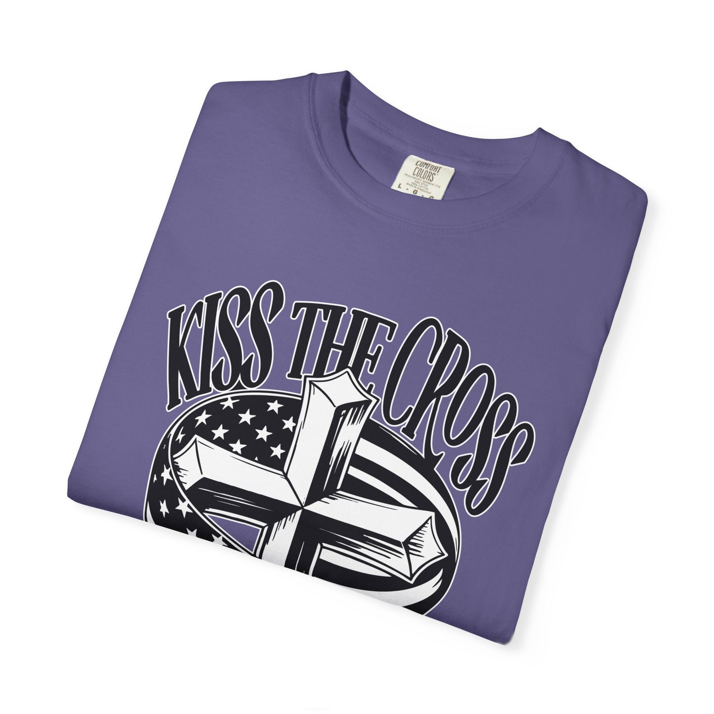 Kiss the Cross T‑Shirt — American Flag Wrapped Cross Graphic
