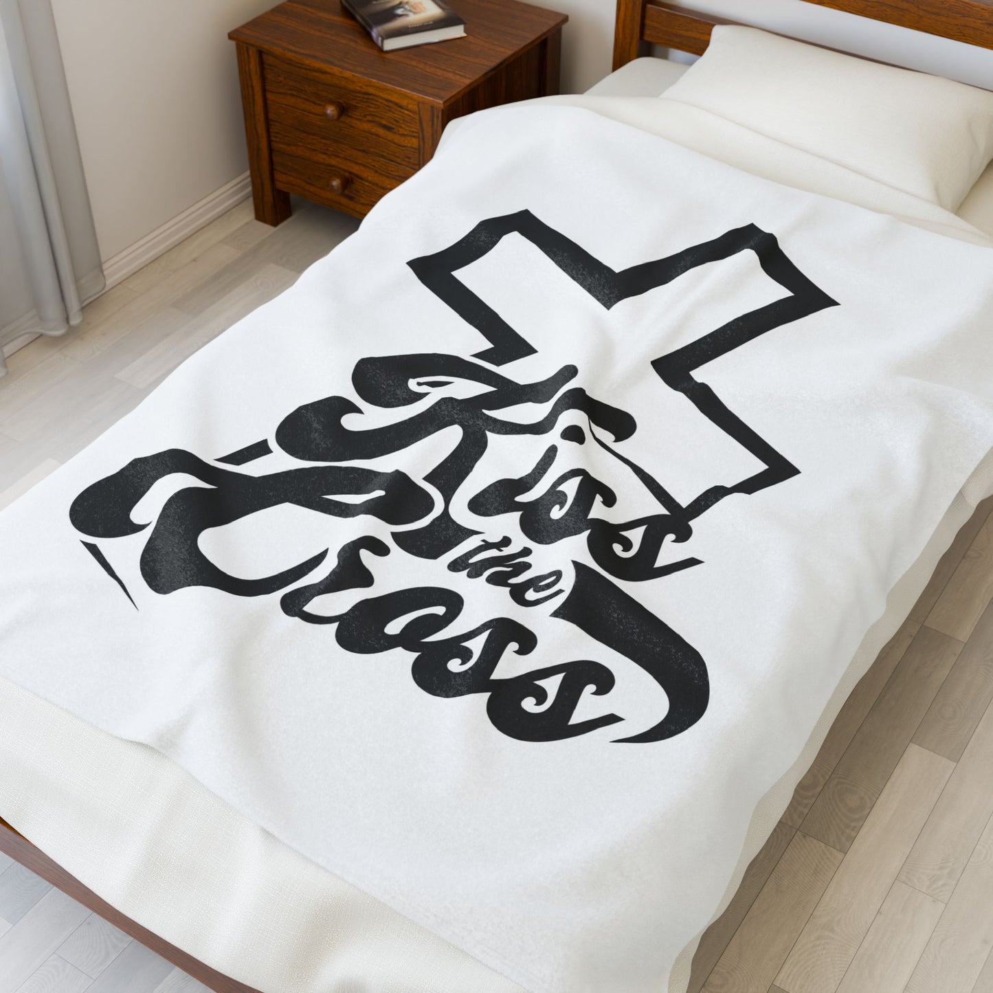 Kiss The Cross - Christian Inspirational Velveteen Plush Blanket.