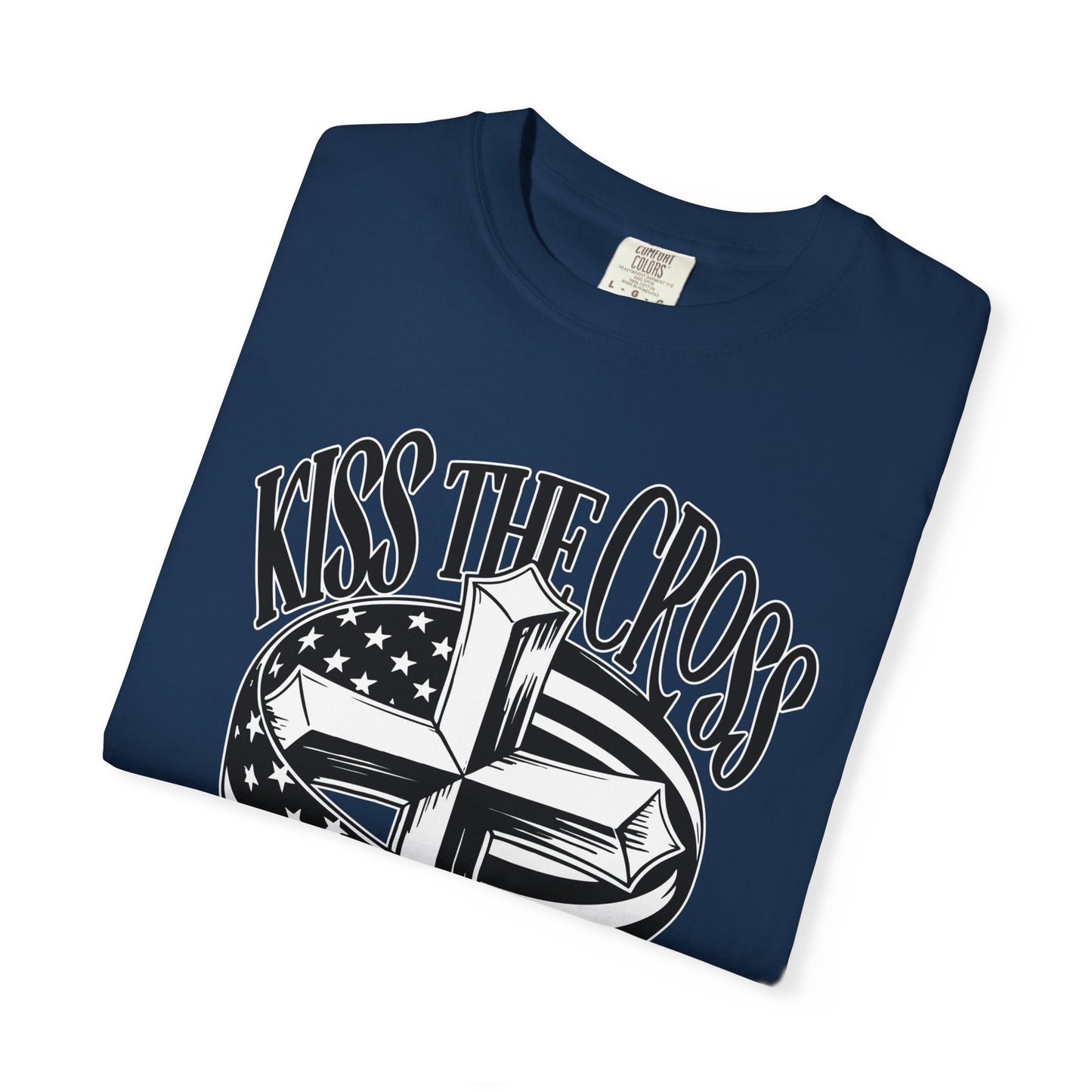 Kiss the Cross T‑Shirt — American Flag Wrapped Cross Graphic