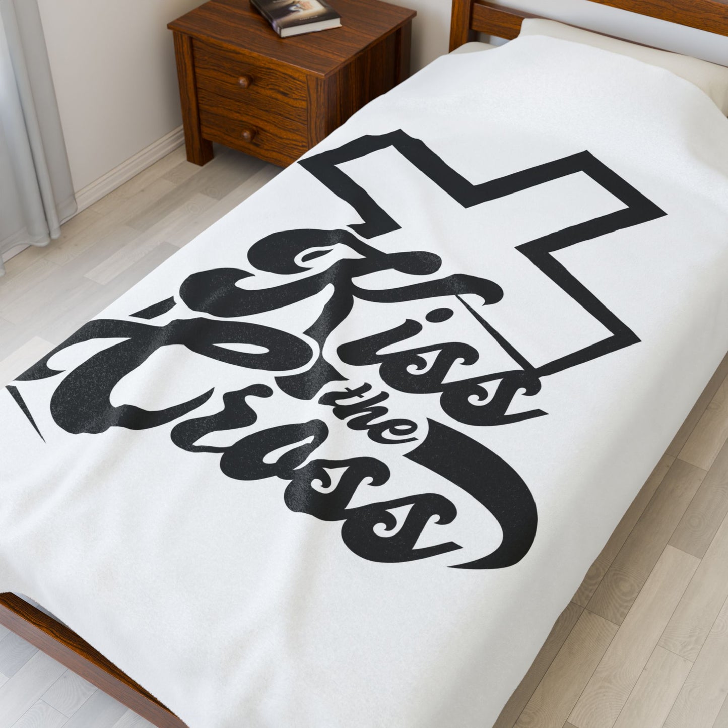 Kiss The Cross - Christian Inspirational Velveteen Plush Blanket.