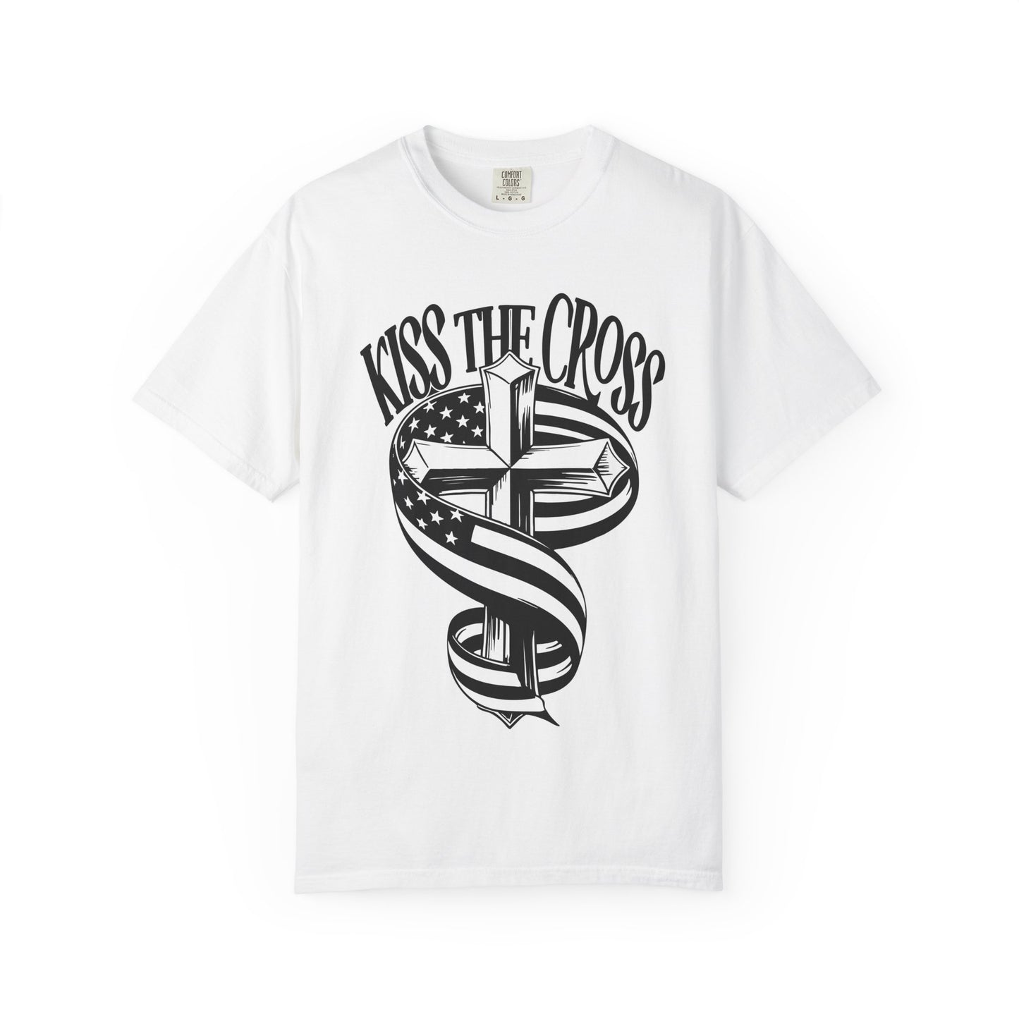 Kiss the Cross T‑Shirt — American Flag Wrapped Cross Graphic