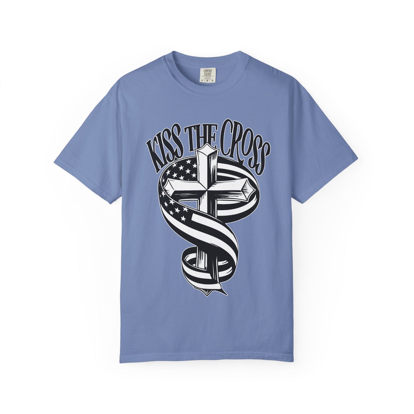 Kiss the Cross T‑Shirt — American Flag Wrapped Cross Graphic